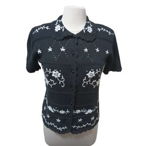 Vintage Cottagecore Embroidered Sweater S